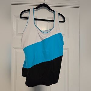 Lands' End Tri-Color Swim Tank Top - White, Blue, Navy